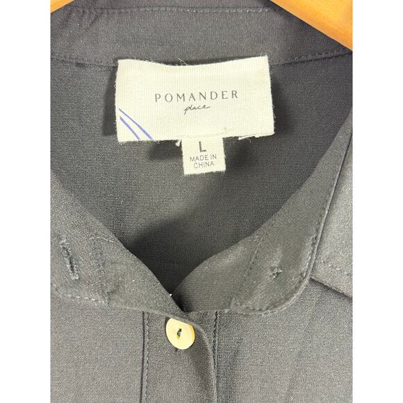 NWOT Pomander Place x Tuckernuck Black Crepe Callahan Shirt Dress Long Sleeve L - Picture 12 of 14
